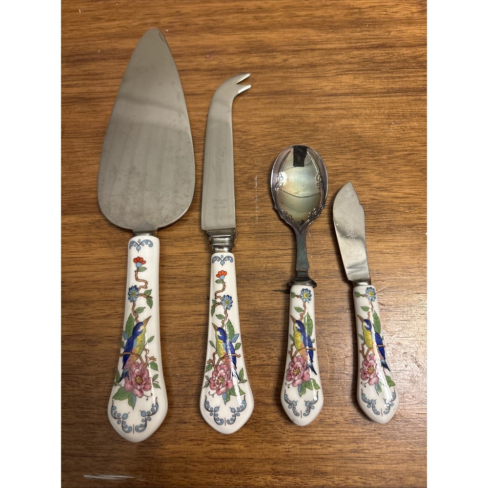 Vintage‎ Aynsley Pembroke Bird Design Cheese Serving Utensils - Set Of 4